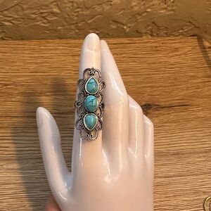 Vintage Silver Plated climber Turquoise Toned Ring 7